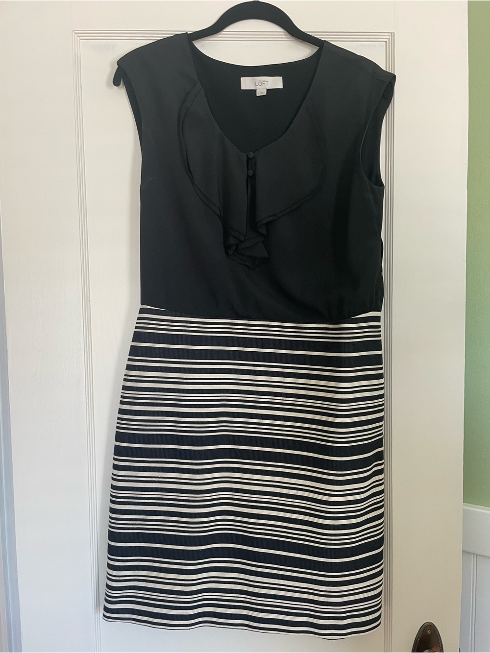 LOFT Black Bodice with Black & White Striped Midi Dress - Picture 2 of 6